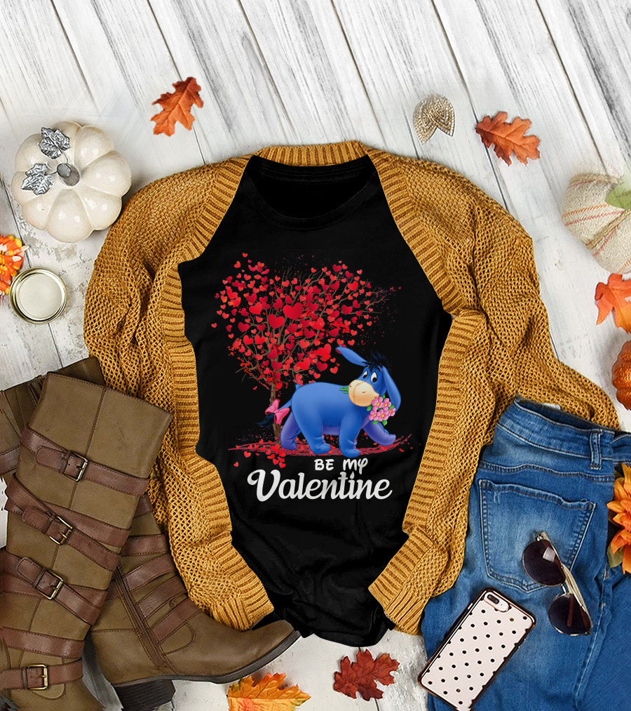 Be My Valentine Eeyore Donkey with Hearts and Flowers T-Shirt