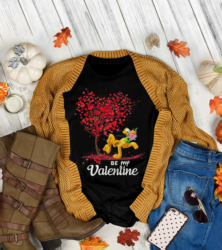 Be My Valentine Pluto with Heart Tree and Flowers T-Shirt