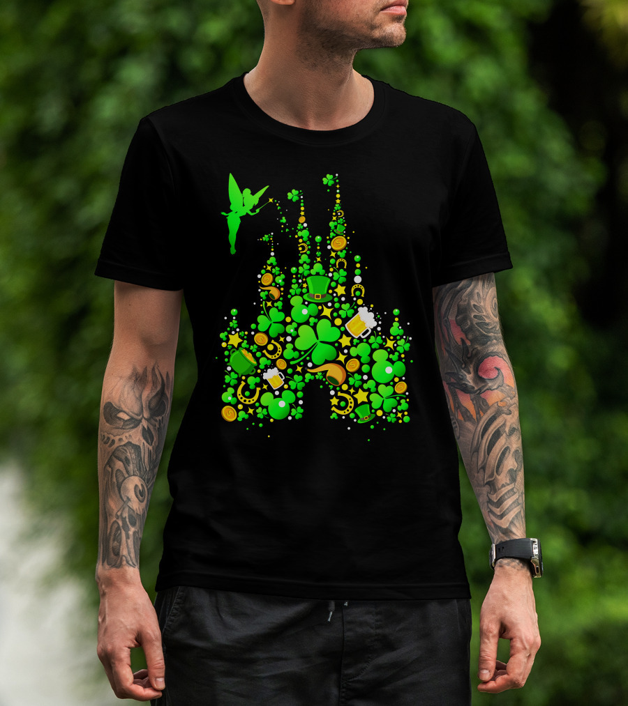 Disney Castle St. Patrick's Day Tinkerbell Leprechaun Hat Clover Coins Beer T-Shirt