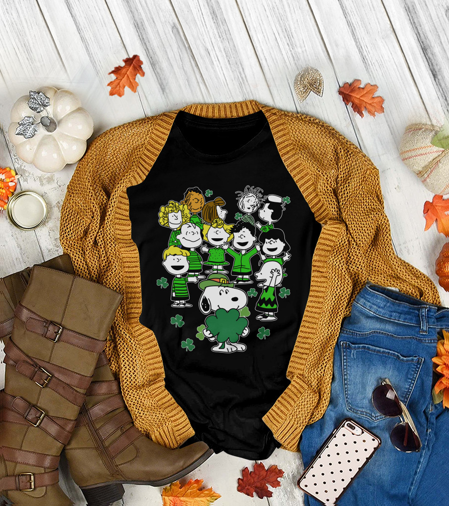 Snoopy and Friends Celebrating St. Patrick's Day with Shamrocks T-Shirt