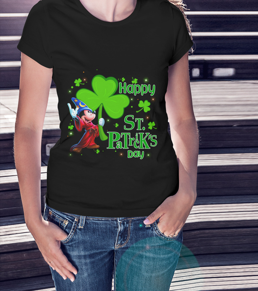 Sorcerer Mickey Happy St. Patrick's Day Shamrock T-Shirt
