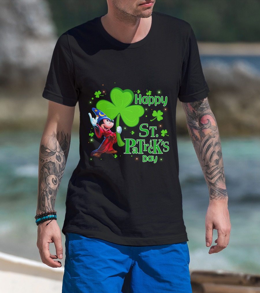 Sorcerer Mickey Happy St. Patrick's Day Shamrock T-Shirt