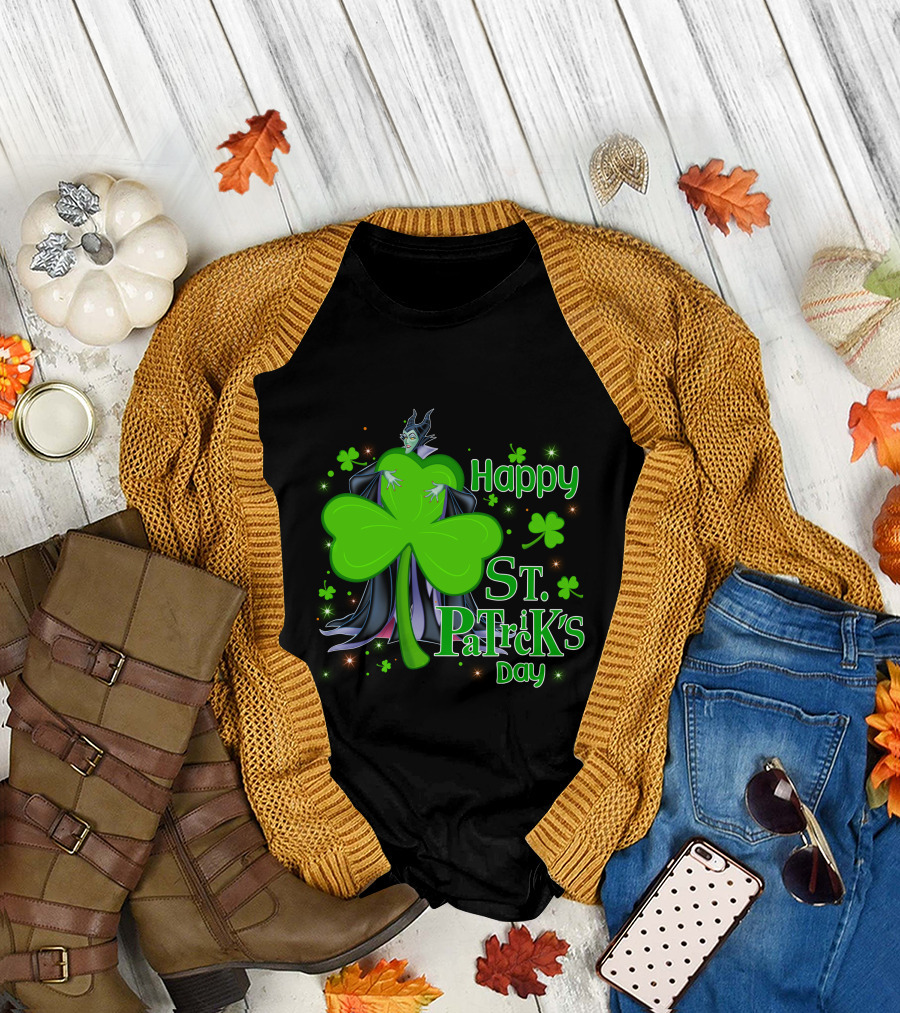 Happy St. Patrick's Day Maleficent Cloaked in Shamrock T-Shirt