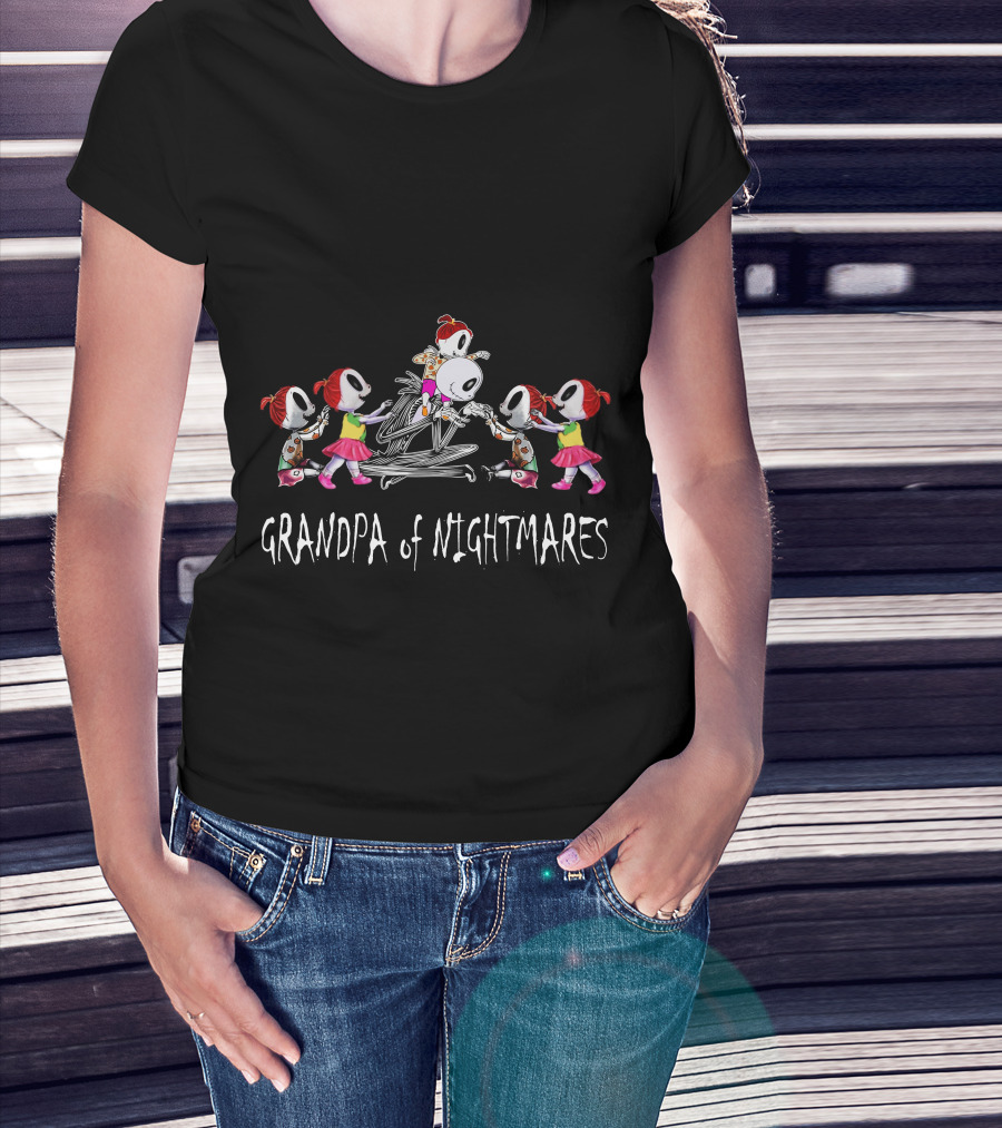 Grandpa Of Nightmares Surrounded By Five Girls With Red Hair And White Masks T-Shirt