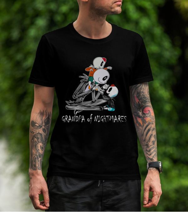 Grandpa Of Nightmares With Twin Boys Skeleton Family T-Shirt