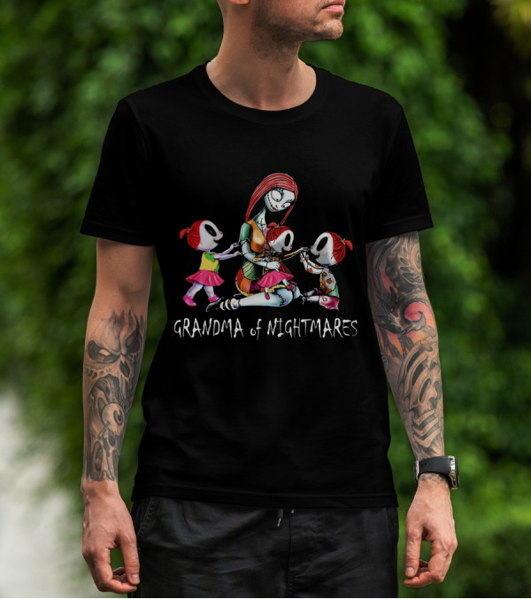 Grandma Of Nightmares With Three Girls Halloween Character T-Shirt
