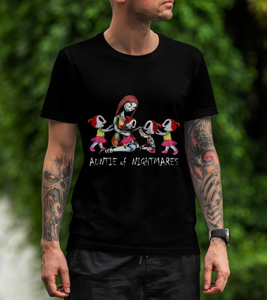 Auntie Of Nightmares With 4 Girls In Skulls And Pink Outfits T-Shirt