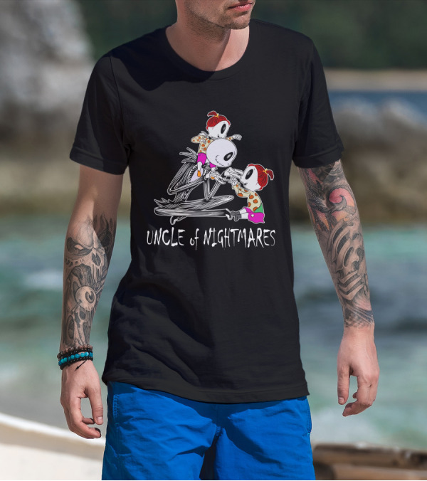 Uncle Of Nightmares With Two Girls In Spooky T-Shirt