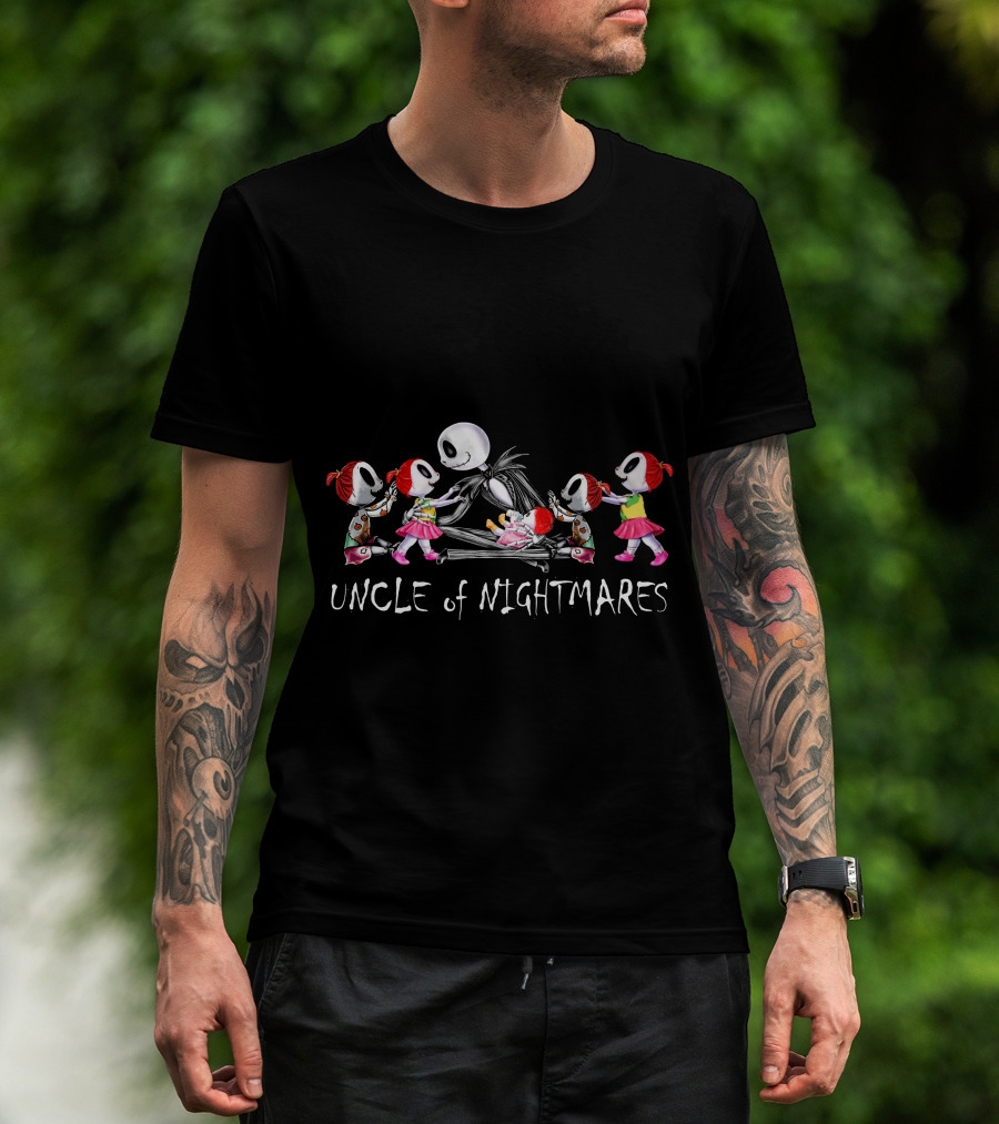 Uncle Of Nightmares With Five Girls In Skeleton Halloween T-Shirt
