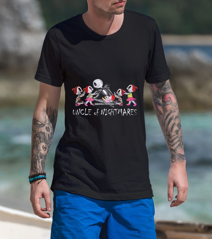 Uncle Of Nightmares With Five Girls In Skeleton Halloween T-Shirt