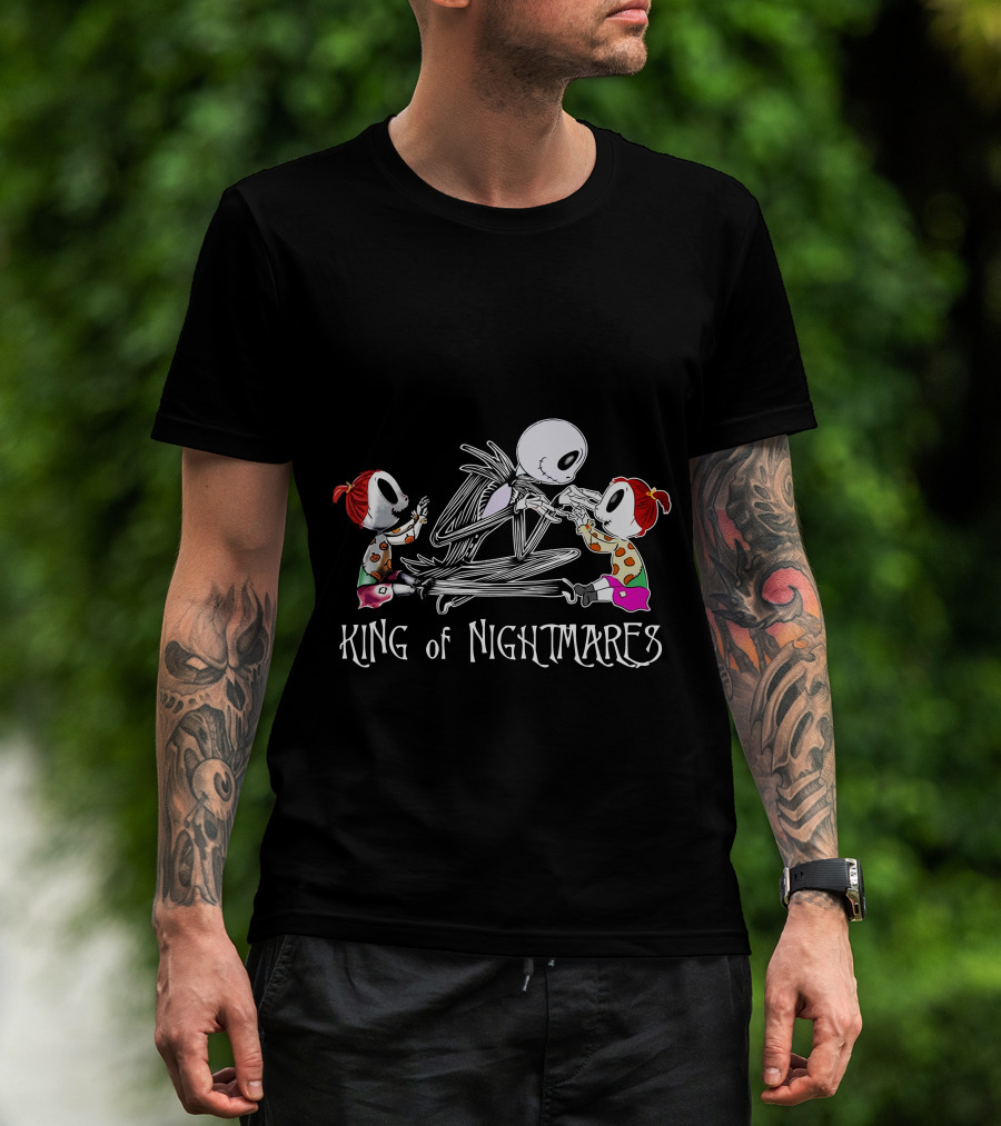 King Of Nightmares With Two Girls And Skeleton Character T-Shirt