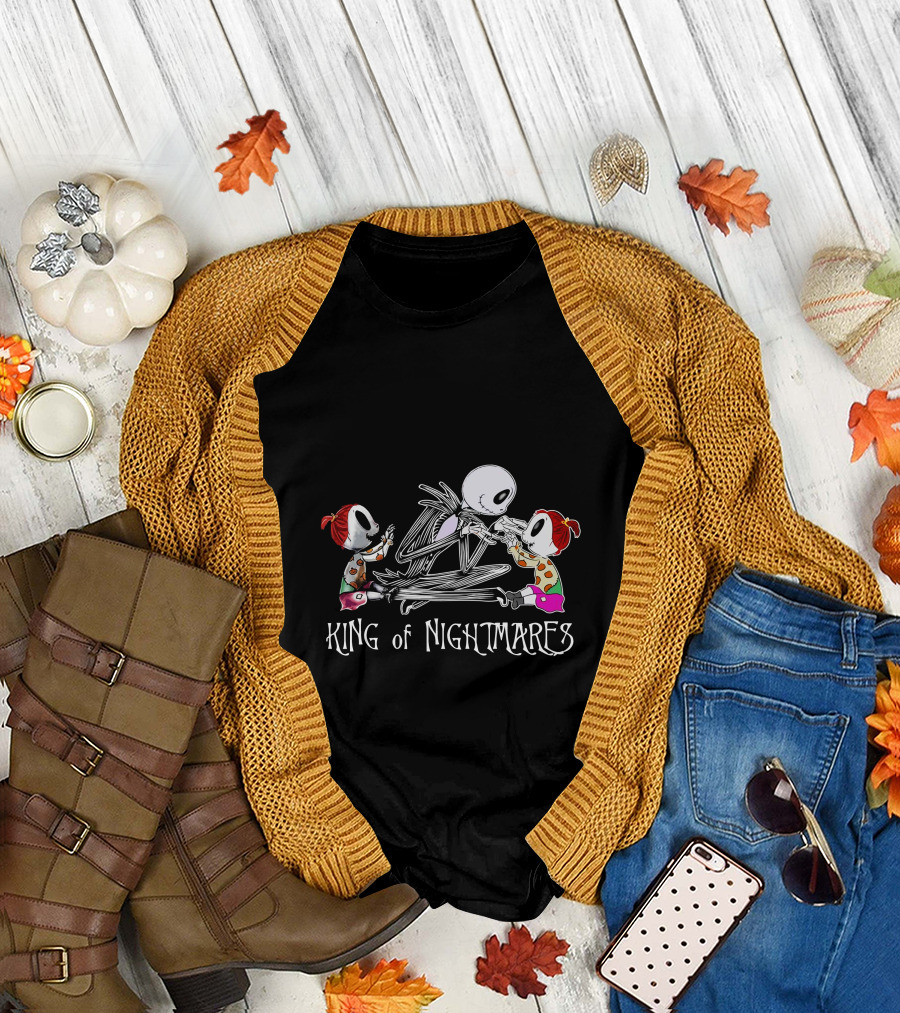 King Of Nightmares With Two Girls And Skeleton Character T-Shirt
