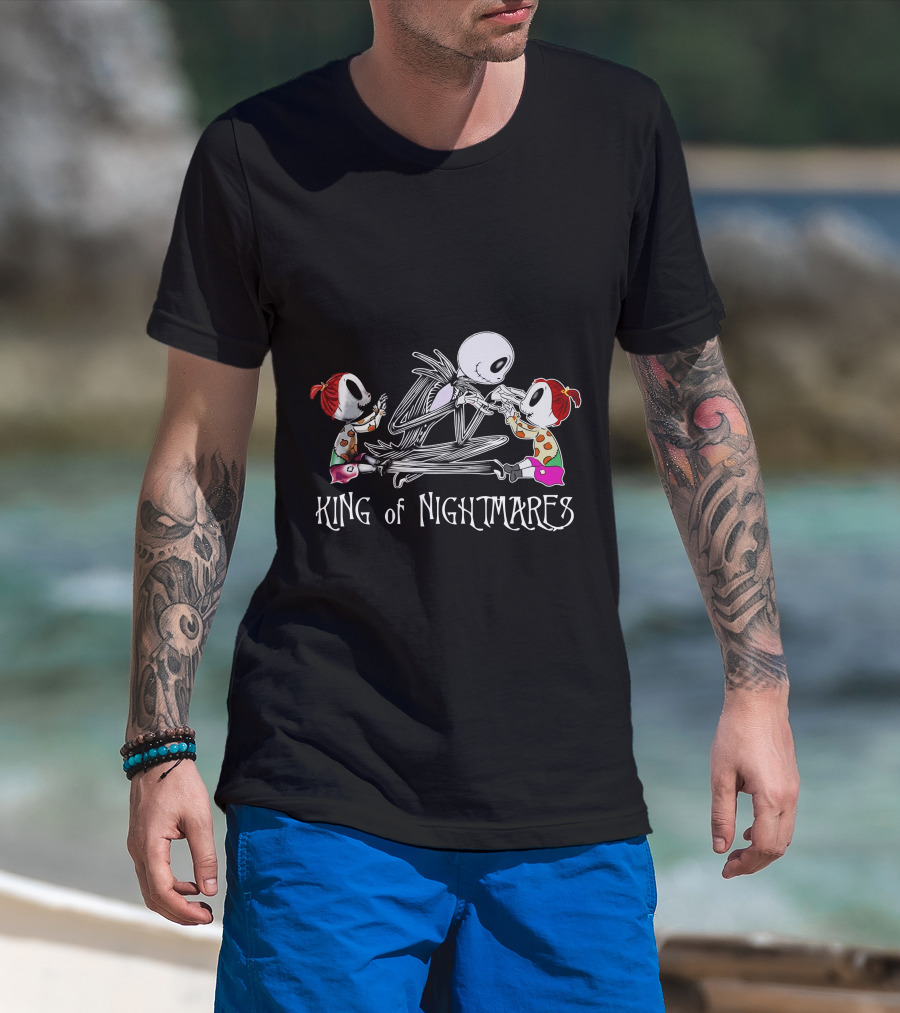 King Of Nightmares With Two Girls And Skeleton Character T-Shirt