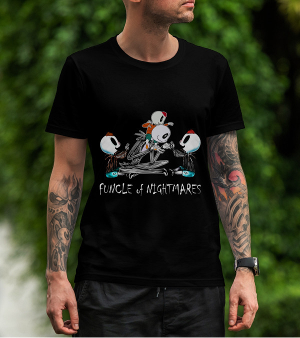 Funcle Of Nightmares 3 Boys Skeletons Playful Scene T-Shirt