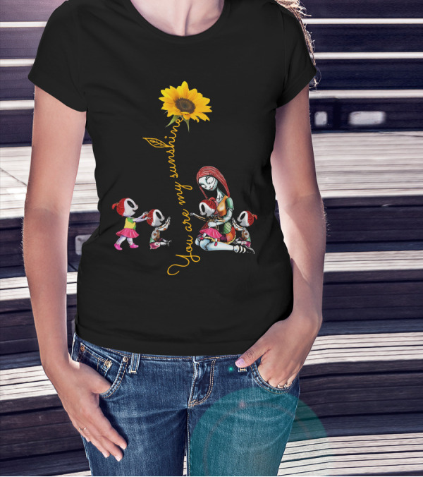 You Are My Sunshine Sunflower With 4 Girls And Stylized Character Hugging T-Shirt