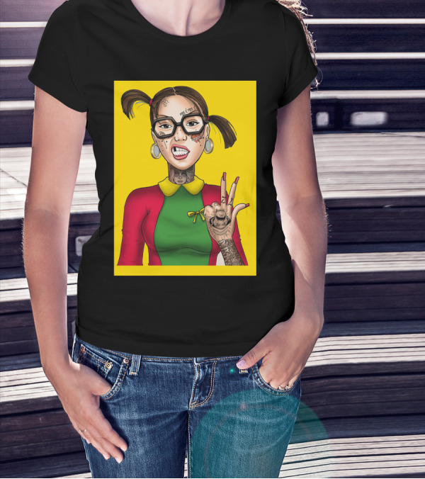 La Chilindrina La Toxica Tattoo Style Illustration Yellow Background T-Shirt