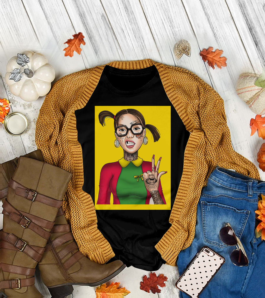 La Chilindrina La Toxica Tattoo Style Illustration Yellow Background T-Shirt