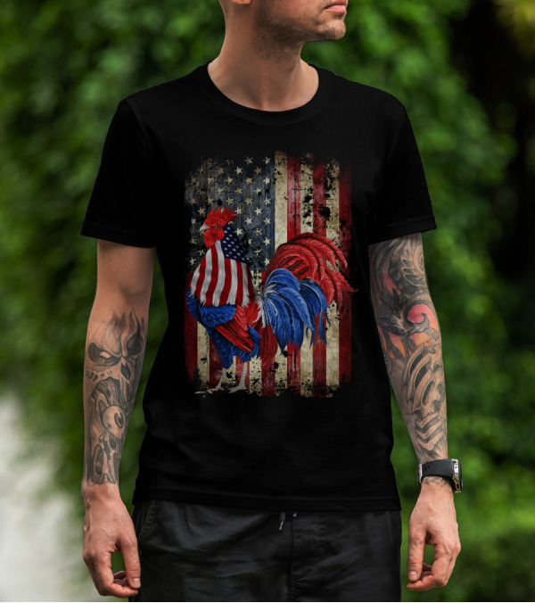 Dad Chicken Happy Independence Day American Flag Rooster T-Shirt