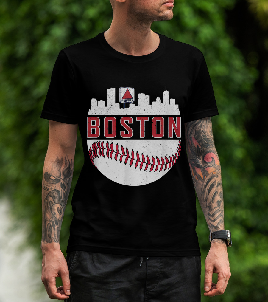 Boston Fenway Skyline Baseball Red Sox Novelty Massachusetts T-Shirt