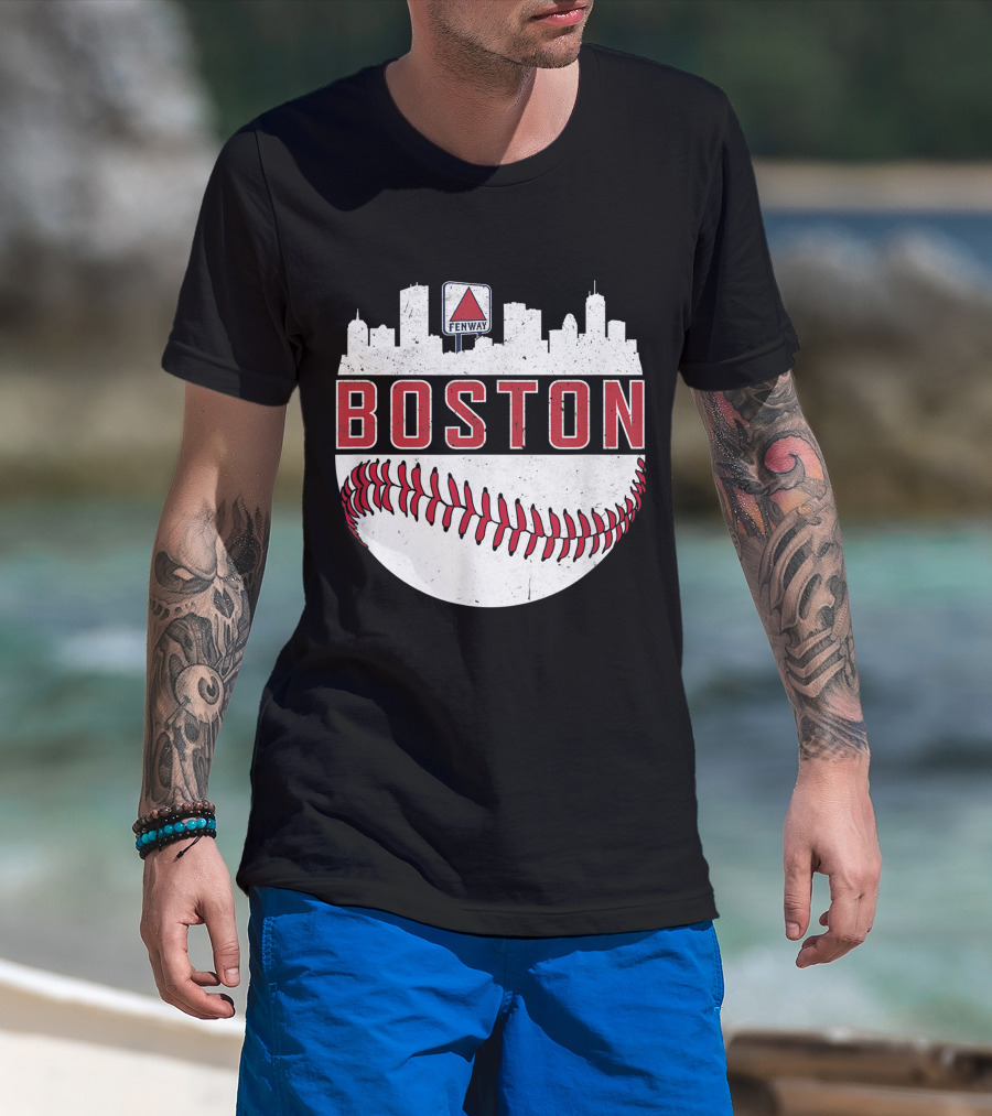 Boston Fenway Skyline Baseball Red Sox Novelty Massachusetts T-Shirt
