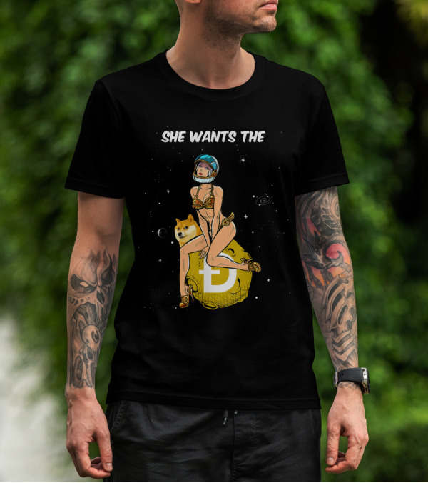 She Wants The Dogecoin Doge Crypto Moon Astronaut Space Girl T-Shirt