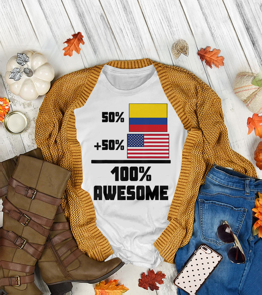50 Colombian 50 American Flags 100 Awesome T-Shirt