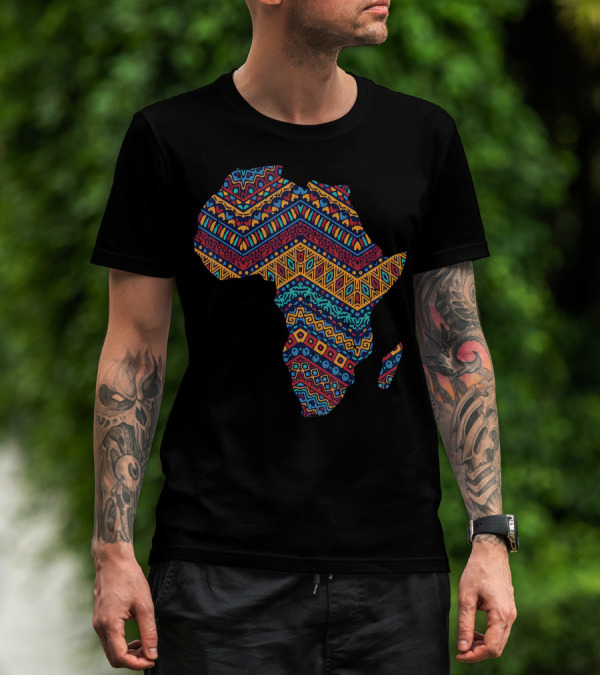 Africa Flag Kente Cloth Black Pride African American Map T-Shirt