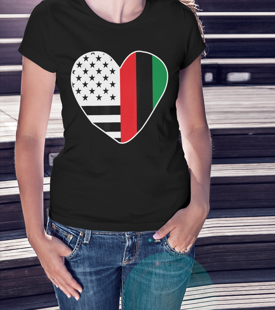 African American Black History Month Heart With USA And Pan-African Colors T-Shirt