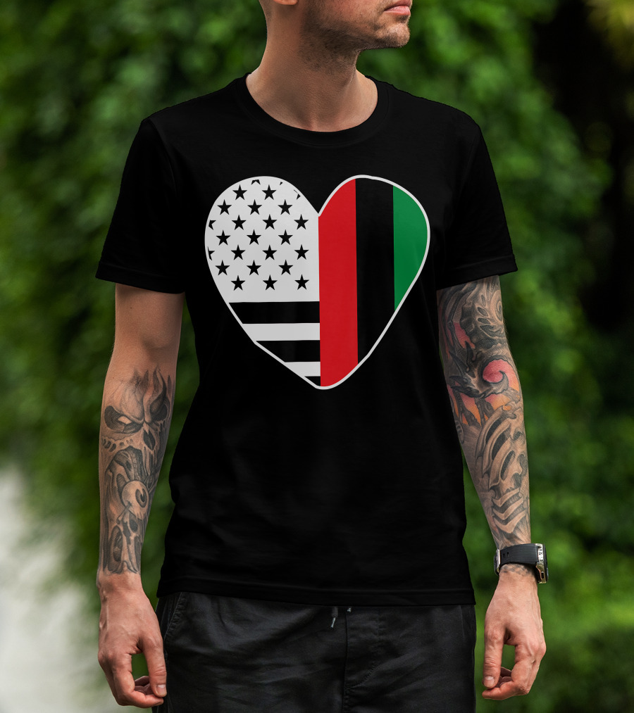 African American Black History Month Heart With USA And Pan-African Colors T-Shirt