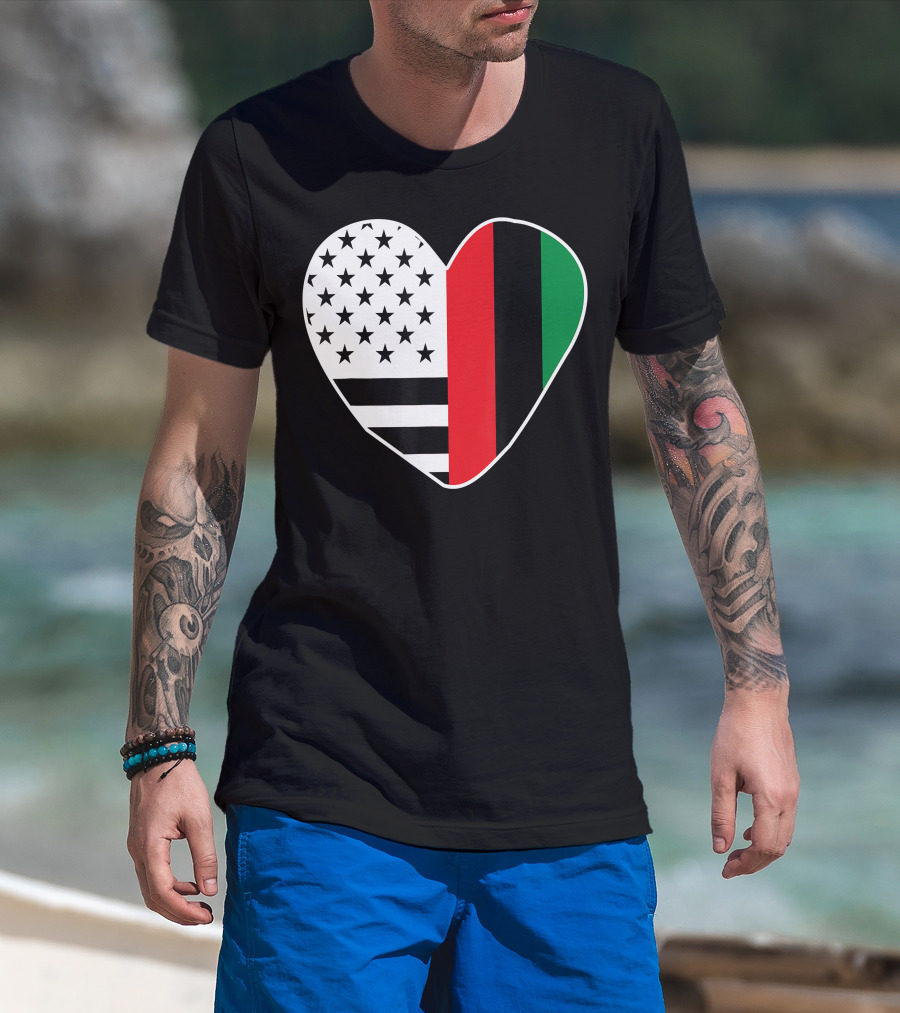 African American Black History Month Heart With USA And Pan-African Colors T-Shirt