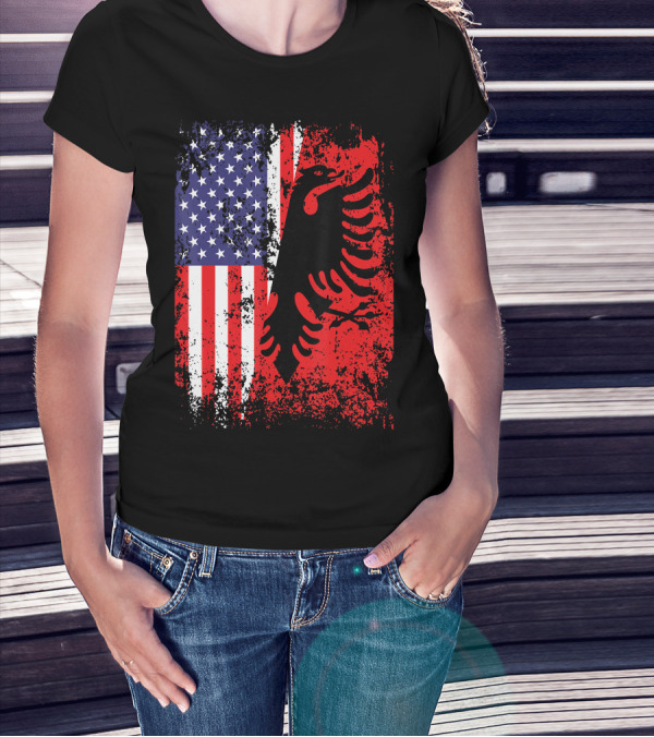 USA American Albania Flag Patriotic Albanian American Flag T-Shirt