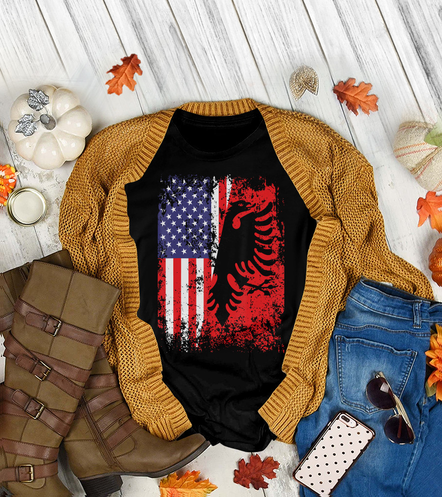 USA American Albania Flag Patriotic Albanian American Flag T-Shirt