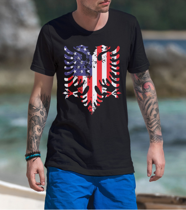 Albanian Eagle American Flag USA Albania Iconic T-Shirt