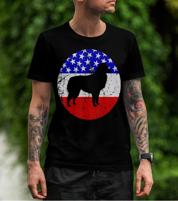 American Flag Australian Shepherd Silhouette Vintage Aussie Dog T-Shirt