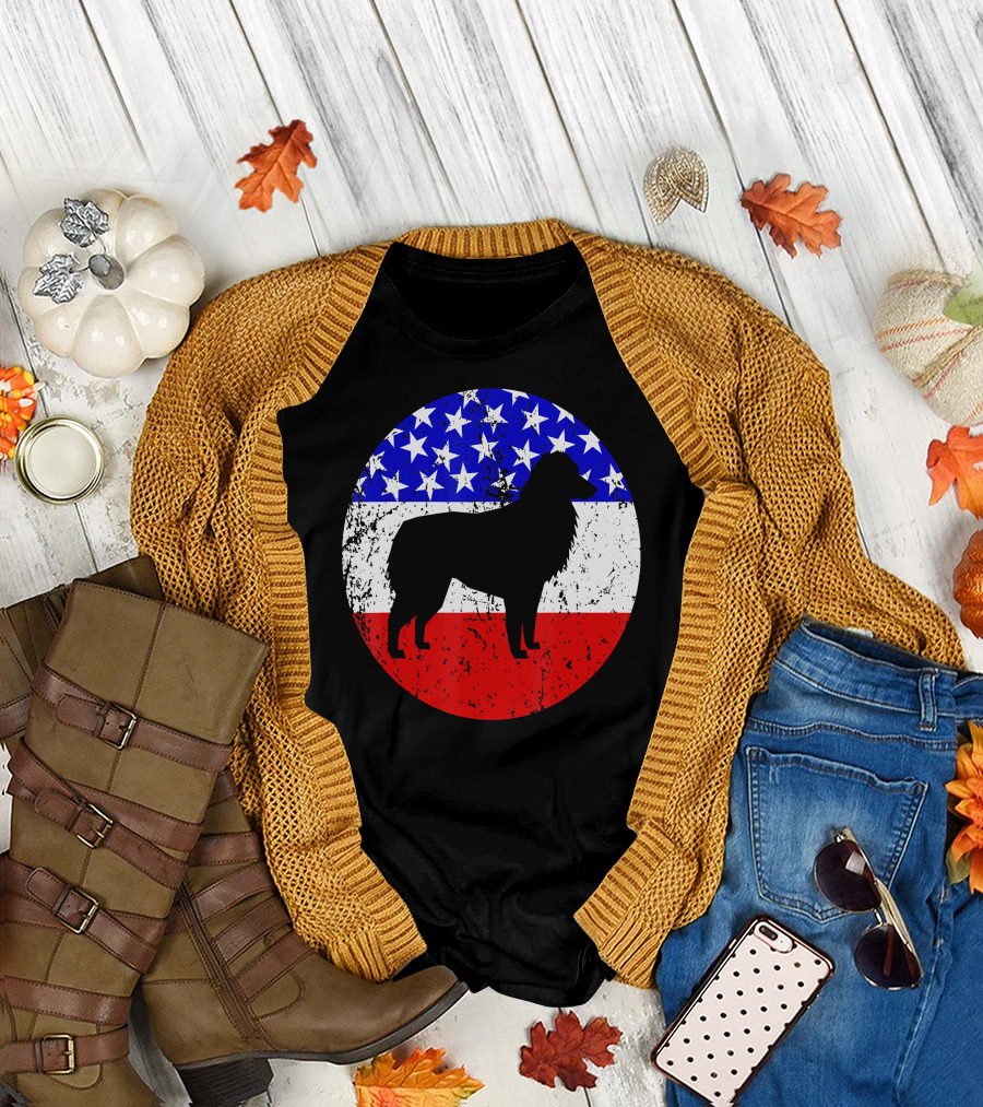 American Flag Australian Shepherd Silhouette Vintage Aussie Dog T-Shirt