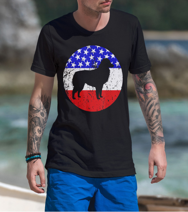 American Flag Australian Shepherd Silhouette Vintage Aussie Dog T-Shirt