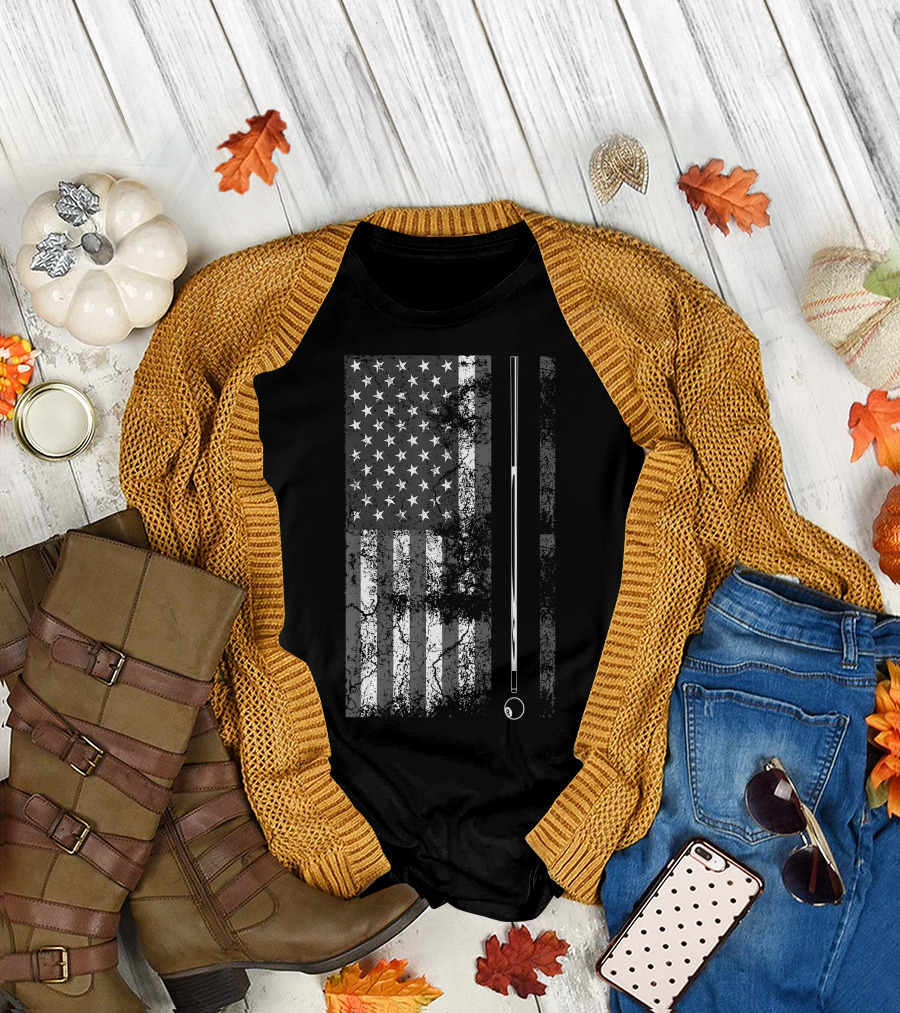 American Flag Billiard Stick Cute Table Game USA T-Shirt
