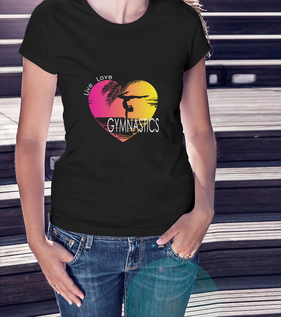 Live Love Gymnastics Heart Sunset T-Shirt