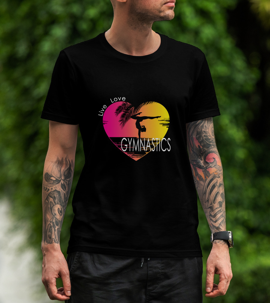 Live Love Gymnastics Heart Sunset T-Shirt