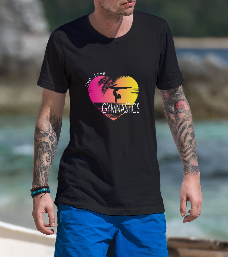 Live Love Gymnastics Heart Sunset T-Shirt
