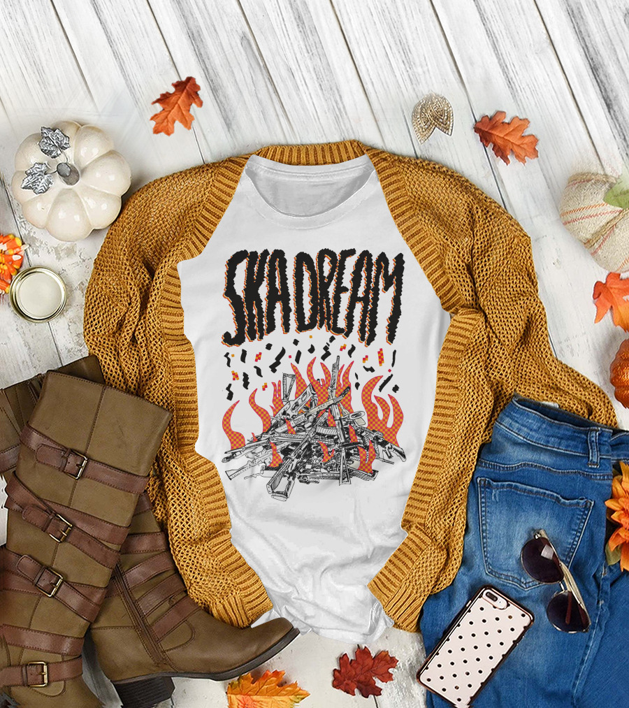 SKA DREAM Flames and Instruments Pile T-Shirt