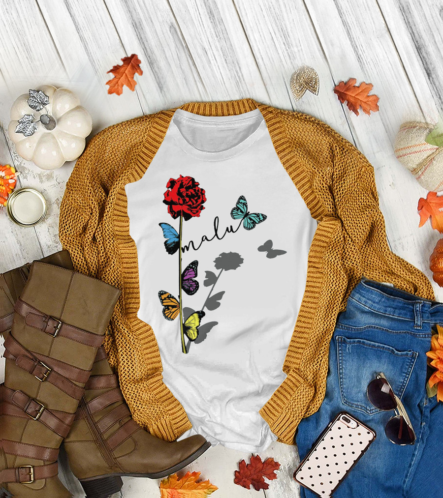 malu Red Rose Butterflies T-Shirt