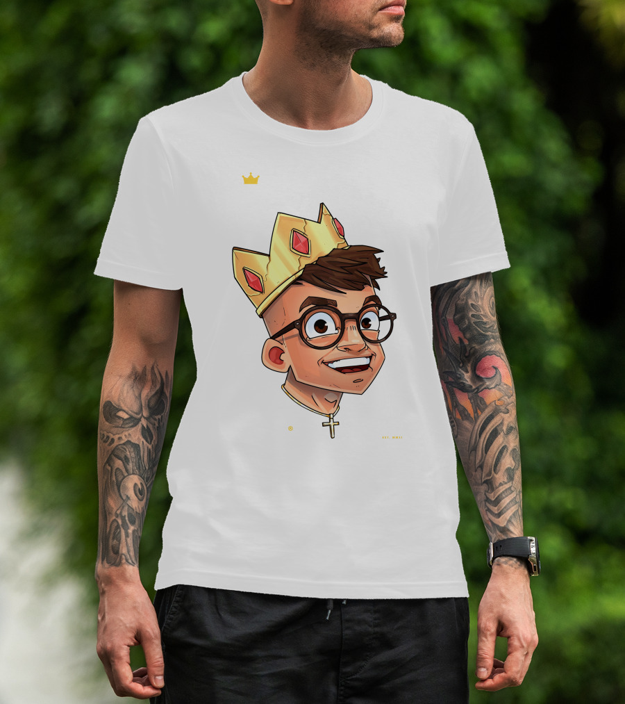 Joe Woe Thirt Crowned Cartoon With Glasses And Cross Necklace T-Shirt