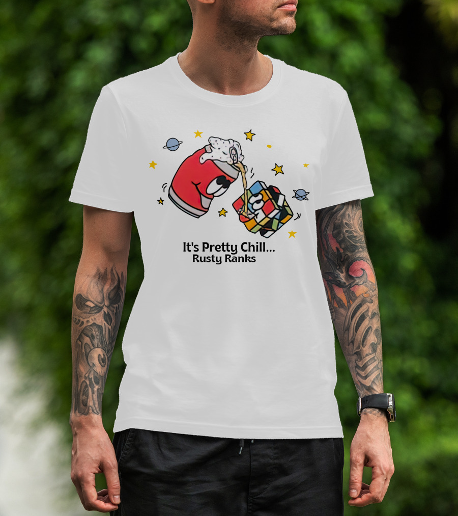 It's Pretty Chill Rusty Ranks Friday Beers Merch Rubik's Cube Planets Stars T-Shirt