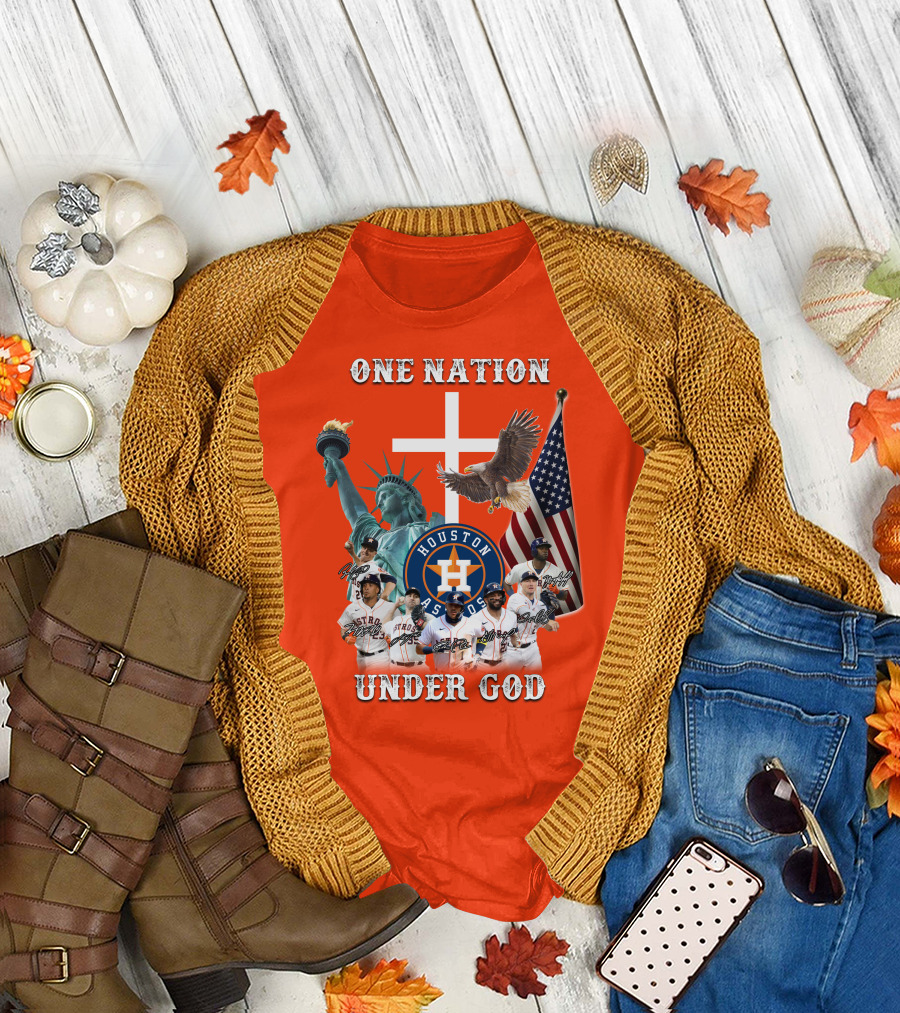 One Nation Under God Houston Astros Statue of Liberty American Flag T-Shirt