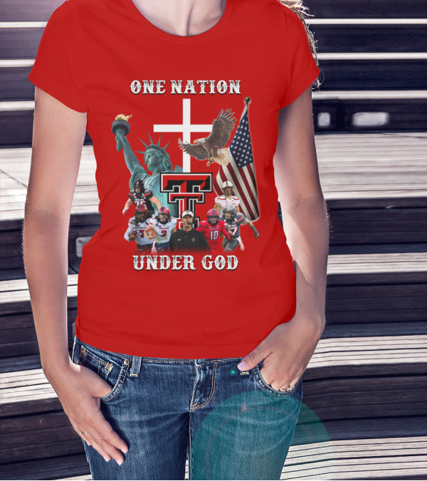 One Nation Under God TTRR Texas Tech Football Statue Of Liberty Flag Eagle T-Shirt