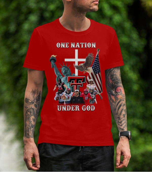 One Nation Under God TTRR Texas Tech Football Statue Of Liberty Flag Eagle T-Shirt