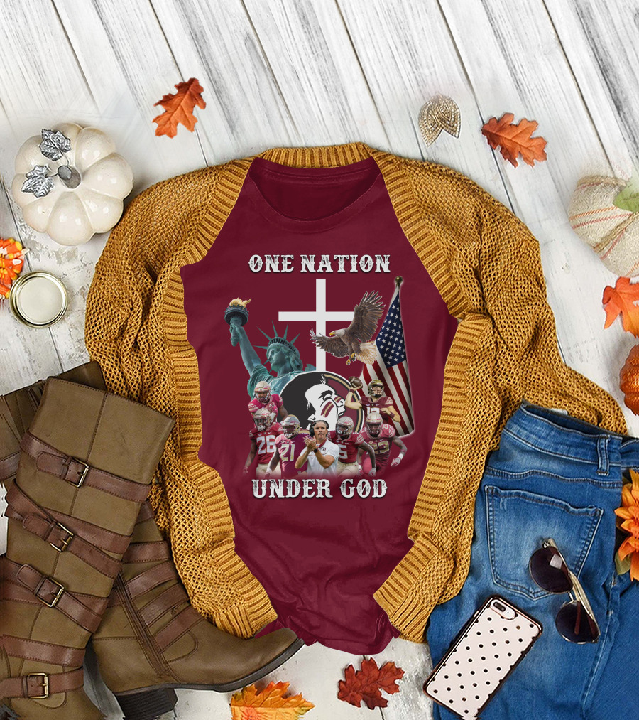 One Nation Under God Florida State Seminoles Football Statue of Liberty Eagle Flag T-Shirt