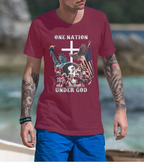 One Nation Under God Florida State Seminoles Football Statue Of Liberty Eagle Flag T-Shirt