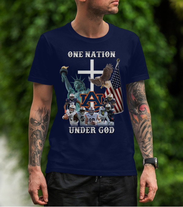 One Nation Under God AU Team With Liberty Cross And Flag T-Shirt